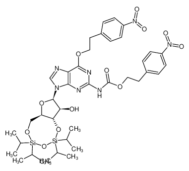 N2-<2-(4-nitrophenyl)ethoxycarbonyl>-O6-<2-(4-nitrophenyl)ethyl>-9-<3',5'-O-(1,1,3,3-tetraisopropyldisiloxane-1,3-diyl)-β-D-arabinofuranosyl>guanine 148313-08-0
