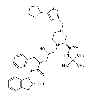 (1S,2R,2'R,4'S,2''S)-1-((2-benzyl-5-(((2-(t-butyl)amino)carbonyl)-4-((2-cyclopentylthiazol-4-yl)methyl)piperazin-1-yl)-4-hydroxypentanoyl)amino)indan-2-ol 172649-56-8