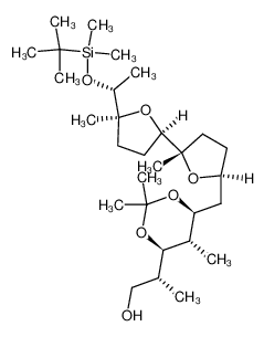 (R)-2-{(4R,5S,6S)-6-[[(2S,2'R,5'S)-5'-[(R)-1-(tert-butyldimethylsilyloxy)ethyl]-2,5'-dimethyl-octahydro-2,2'-bifuran-5-yl]methyl]-2,2,5-trimethyl-1,3-dioxan-4-yl}propan-1-ol 128329-45-3