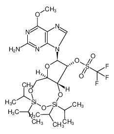 2-amino-6-methoxy-9-[2-O-trifluoromethanesulfonyl-3,5-O-(1,1,3,3-tetraisopropyl-1,3-disiloxanyl)-β-D-ribofuranosyl]purine 675620-80-1
