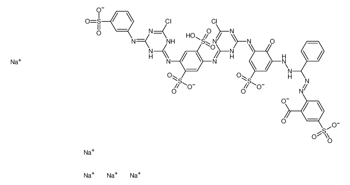 pentasodium,2-[[[2-[(5E)-5-[[4-chloro-6-[4-[[4-chloro-6-(3-sulfoanilino)-1,3,5-triazin-2-yl]amino]-2,5-disulfonatoanilino]-1,3,5-triazin-2-yl]imino]-6-oxo-3-sulfonatocyclohexa-1,3-dien-1-yl]hydrazinyl]-phenylmethyl]diazenyl]-5-sulfonatobenzoate 71872-76-9