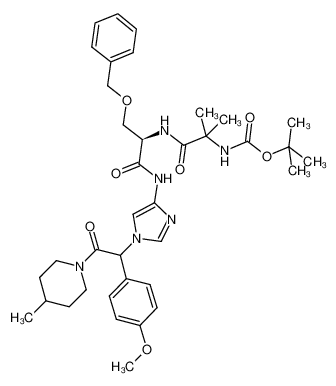 tert-butyl (1-(((2R)-3-(benzyloxy)-1-((1-(1-(4-methoxyphenyl)-2-(4-methylpiperidin-1-yl)-2-oxoethyl)-1H-imidazol-4-yl)amino)-1-oxopropan-2-yl)amino)-2-methyl-1-oxopropan-2-yl)carbamate
