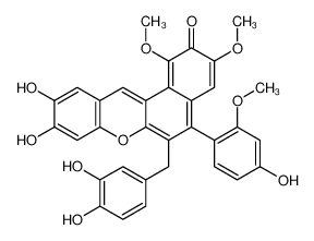 6-[(3,4-dihydroxyphenyl)methyl]-9,10-dihydroxy-5-(4-hydroxy-2-methoxyphenyl)-1,3-dimethoxybenzo[a]xanthen-2-one 38185-48-7
