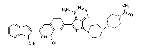 N-[4-[1-[4-(4-acetylpiperazin-1-yl)cyclohexyl]-4-aminopyrazolo[3,4-d]pyrimidin-3-yl]-2-methoxyphenyl]-1-methylindole-2-carboxamide 869748-10-7