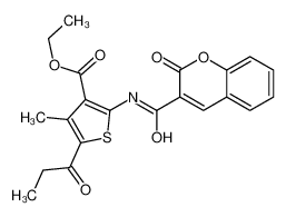 ethyl 4-methyl-2-[(2-oxochromene-3-carbonyl)amino]-5-propanoylthiophene-3-carboxylate 5667-59-4
