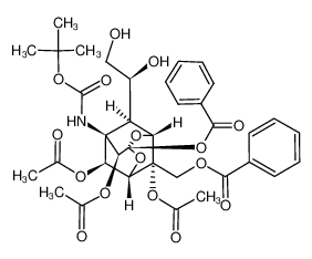 (1R,3S,5S,6S,7R,8S,9S,10S)-3-(benzoyloxy)-9-((benzoyloxy)methyl)-7-((tert-butoxycarbonyl)amino)-8-((S)-1,2-dihydroxyethyl)-2,4-dioxaadamantane-6,9,10-triyl triacetate 588694-12-6
