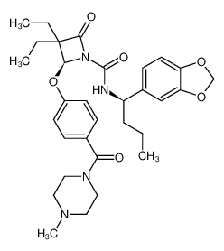 (2S)-N-[(1R)-1-(1,3-benzodioxol-5-yl)butyl]-3,3-diethyl-2-[4-(4-methylpiperazine-1-carbonyl)phenoxy]-4-oxoazetidine-1-carboxamide 157341-41-8