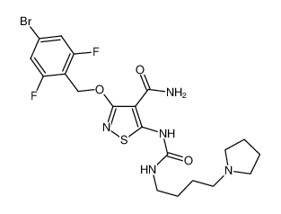 3-[(4-bromo-2,6-difluorophenyl)methoxy]-5-(4-pyrrolidin-1-ylbutylcarbamoylamino)-1,2-thiazole-4-carboxamide 252003-65-9
