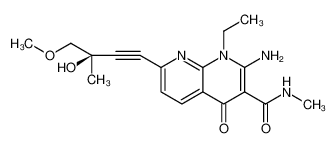 1,​8-​Naphthyridine-​3-​carboxamide, 2-​amino-​1-​ethyl-​1,​4-​dihydro-​7-​[(3R)​-​3-​hydroxy-​4-​methoxy-​3-​methyl-​1-​butyn-​1-​yl]​-​N-​methyl-​4-​oxo- 1433953-83-3