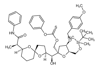 Thiocarbonic acid O-[(2S,4R,5R)-5-(tert-butyl-dimethyl-silanyloxymethyl)-2-{(S)-hydroxy-[(2S,5S,7S)-7-((R)-1-phenylcarbamoyl-ethyl)-1,6-dioxa-spiro[4.5]dec-2-yl]-methyl}-4-(4-methoxy-benzyloxy)-tetrahydro-furan-2-ylmethyl] ester O-phenyl ester