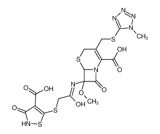 (6R,7S)-7-[[2-[(4-carboxy-3-oxo-1,2-thiazol-5-yl)sulfanyl]acetyl]amino]-7-methoxy-3-[(1-methyltetrazol-5-yl)sulfanylmethyl]-8-oxo-5-thia-1-azabicyclo[4.2.0]oct-2-ene-2-carboxylic acid 69712-30-7