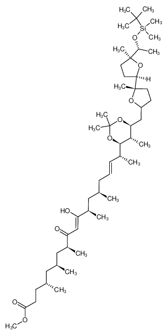 (4R,6S,8S,10Z,12R,14R,16E,18R,19R,20S,21S,22(2S,5S(2R,5S(R))))-4,6,8,12,14,18,20-heptamethyl-11-hydroxy-19,21-((1-methylethylidene)dioxy)-9-oxo-22-(tetrahydro-5-methyl-5-(tetrahydro-5-(1-((1,1-dimethylethyl)dimethylsiloxy)ethyl)-5-methyl-2-furanyl)-2... 128329-52-2