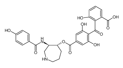 4-(2-羧基-6-羟基苯甲酰基)-3,5-二羟基-苯甲酸 (3R,4R)-六氢-3-[(4-羟基苯甲酰基)氨基]-1H-氮杂卓-4-基酯