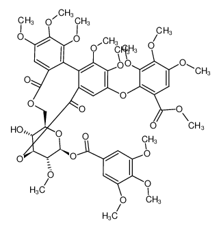 methyl 2-(((52R,53R,54S,55R,56S)-53-hydroxy-14,15,16,25,26,55-hexamethoxy-3,8-dioxo-56-((3,4,5-trimethoxybenzoyl)oxy)-53,54,55,56-tetrahydro-52H-4,7-dioxa-5(4,2)-pyrana-1,2(1,2)-dibenzenacyclooctaphane-24-yl)oxy)-3,4,5-trimethoxybenzoate 125445-55-8