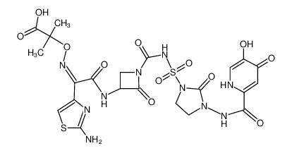 2-[(E)-[1-(2-amino-1,3-thiazol-4-yl)-2-[[1-[[3-[(5-hydroxy-4-oxo-1H-pyridine-2-carbonyl)amino]-2-oxoimidazolidin-1-yl]sulfonylcarbamoyl]-2-oxoazetidin-3-yl]amino]-2-oxoethylidene]amino]oxy-2-methylpropanoic acid 108319-07-9