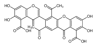 5,7-diacetyl-6-(5-carboxy-6,7-dihydroxy-4-oxochromen-3-yl)-2,3-dihydroxy-9-oxoxanthene-1-carboxylic acid 133293-89-7
