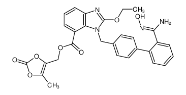 (5-methyl-2-oxo-2H-1,3-dioxol-4yl)methyl 2-ethoxy-1-[(4-(2-[N-hydroxy-carbamimidoyl]phenyl)phenyl)-methyl]-1H-1,3-benzodiazole-7-carboxylate