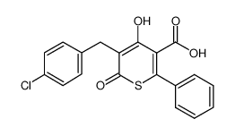 5-[(4-chlorophenyl)methyl]-6-hydroxy-4-oxo-2-phenylthiopyran-3-carboxylic acid 19436-56-7