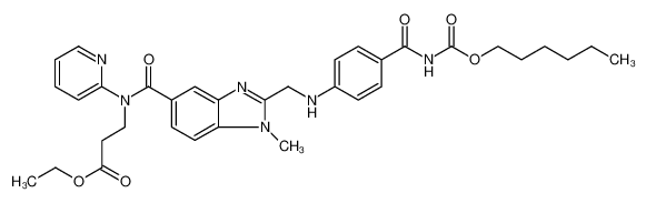 β-​Alanine, N-​[[2-​[[[4-​[[[(hexyloxy)​carbonyl]​amino]​carbonyl]​phenyl]​amino]​methyl]​-​1-​methyl-​1H-​benzimidazol-​5-​yl]​carbonyl]​-​N-​2-​pyridinyl-​, ethyl ester 1408238-40-3