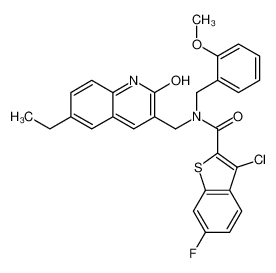 3-Chloro-N-[(6-ethyl-2-oxo-1,2-dihydro-3-quinolinyl)methyl]-6-flu oro-N-(2-methoxybenzyl)-1-benzothiophene-2-carboxamide 579450-66-1