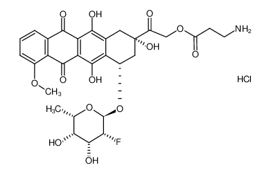 [2-[(2S,4S)-4-[(2R,3R,4R,5S,6S)-3-fluoro-4,5-dihydroxy-6-methyloxan-2-yl]oxy-2,5,12-trihydroxy-7-methoxy-6,11-dioxo-3,4-dihydro-1H-tetracen-2-yl]-2-oxoethyl] 3-aminopropanoate,hydrochloride 140637-82-7