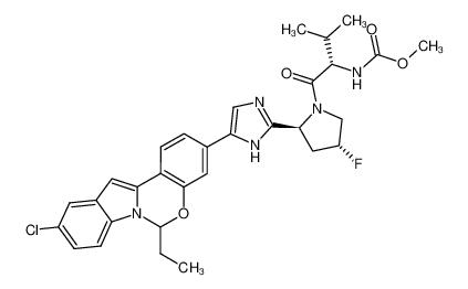 1369594-95-5 spectrum, methyl ((2S)-1-((2S,4R)-2-(5-(10-chloro-6-ethyl-6H-benzo[5,6][1,3]oxazino[3,4-a]indol-3-yl)-1H-imidazol-2-yl)-4-fluoropyrrolidin-1-yl)-3-methyl-1-oxobutan-2-yl)carbamate