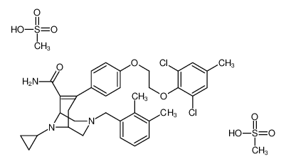 (1R,5S)-9-cyclopropyl-7-[4-[2-(2,6-dichloro-4-methylphenoxy)ethoxy]phenyl]-3-[(2,3-dimethylphenyl)methyl]-3,9-diazabicyclo[3.3.1]non-6-ene-6-carboxamide,methanesulfonic acid 1041439-02-4