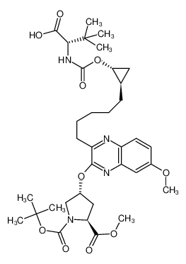 (R)-4-(3-{5-[(1S,2S)-2-(1-carboxy-2,2-dimethylpropylcarbamoyloxy)cyclopropyl]pentyl}-7-methoxy-quinoxalin-2-yloxy)-pyrrolidine-1,2-dicarboxylic acid 1-tert-butyl ester 2-methyl ester