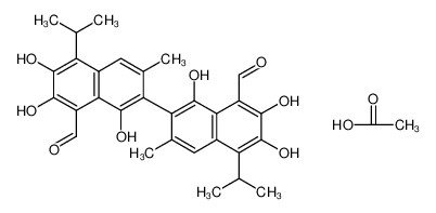 [2,​2'-​Binaphthalene]​-​8,​8'-​dicarboxaldehyde, 1,​1',​6,​6',​7,​7'-​hexahydroxy-​3,​3'-​dimethyl-​5,​5'-​bis(1-​methylethyl)​-​, (2R)​-​, compd. with acetic acid (1:1) 866541-93-7