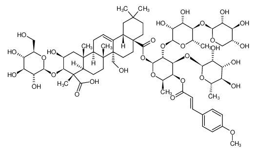 3-O-β-D-glucopyranosyl-presenegenin 28-O-β-D-xylopyranosyl-(1->4)-α-L-rhamnopyranosyl-(1->2 )-[α-L-rhamnopyranosyl-(1->3 )]-[4-O-p-methoxycinnamoyl]-β-D-fucopyranosyl ester 1078708-71-0