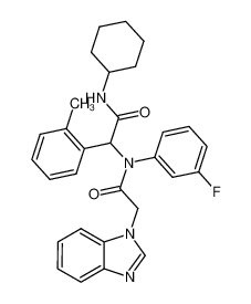 2-(2-(1H-benzo[d]imidazol-1-yl)-N-(3-fluorophenyl)acetamido)-N-cyclohexyl-2-(o-tolyl)acetamide 1355326-21-4