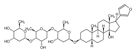 14912-58-4 (21',23'-epoxy-14'-hydroxy-24'-nor-5'β,14'β-chola-10',22'-dien-3'β-yl) O-<2''',6'''-dideoxy-β-D-ribo-hexopyranosyl>-(1->4)-O-<2'',6''-dideoxy-β-D-ribo-hexopyranosyl>-(1->4)-<2,6-dideoxy-β-D-ribo-hexopyranoside>