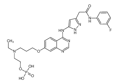 2-[[3-({4-[(5-{2-[(3-fluorophenyl)amino]-2-oxoethyl}-1H-pyrazol-3-yl)amino]quinazolin-7-yl}oxy)propyl](ethyl)amino]ethyl dihydrogen phosphate 722543-31-9