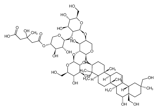 1401947-60-1 (3β,16α,20β)-16,28,29-trihydroxyolean-12-en-3-y O-4-O-(4-carboxy-3-hydroxy-3-methyl-1-oxobutyl)-β-D-xylopyranosyl-(1-2)-O-β-D-glucopyranosyl-(1-4)-O-[β-D-glucopyranosyl-(1-2)]-α-L-arabinopyranoside