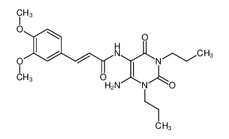 142665-18-7 spectrum, (E)-N-(6-amino-2,4-dioxo-1,3-dipropyl-1,2,3,4-tetrahydropyrimidin-5-yl)-3-(3,4-dimethoxyphenyl)acrylamide