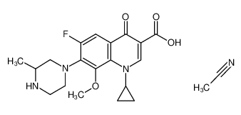 624736-92-1 spectrum, (+/-)-1-cyclopropyl-6-fluoro-1,4-dihydro-8-methoxy-7-(3-methylpiperazinyl)-4-oxo-3-quinolinecarboxylic acid acetonitrile solvate