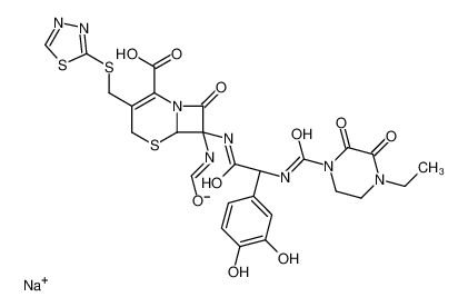 sodium,(6R,7S)-7-[[2-(3,4-dihydroxyphenyl)-2-[(4-ethyl-2,3-dioxopiperazine-1-carbonyl)amino]acetyl]amino]-7-formamido-8-oxo-3-(1,3,4-thiadiazol-2-ylsulfanylmethyl)-5-thia-1-azabicyclo[4.2.0]oct-2-ene-2-carboxylate 133161-99-6