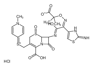 (6R,7R)-7-[[(2Z)-2-(2-amino-1,3-thiazol-4-yl)-2-(2-carboxypropan-2-yloxyimino)acetyl]amino]-3-[(1-methylpyridin-1-ium-4-yl)sulfanylmethyl]-5,8-dioxo-5λ<sup>4</sup>-thia-1-azabicyclo[4.2.0]oct-2-ene-2-carboxylic acid,chloride 107452-79-9