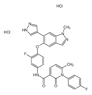 N-[3-fluoro-4-[1-methyl-6-(1H-pyrazol-4-yl)indazol-5-yl]oxyphenyl]-1-(4-fluorophenyl)-6-methyl-2-oxopyridine-3-carboxamide,dihydrochloride 1206801-37-7