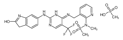 N-Methyl-N-{3-[({2-[(2-oxo-2,3-dihydro-1H-indol-6-yl)amino]-5-(tr ifluoromethyl)-4-pyrimidinyl}amino)methyl]-2-pyridinyl}methanesul fonamide methanesulfonate (1:1)