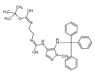 2-Methyl-2-propanyl [2-({[1-methyl-5-(tritylamino)-1H-pyrazol-4-y l]carbamoyl}amino)ethyl]carbamate 689293-69-4