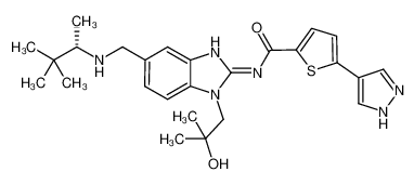 (S)-N-(5-(((3,3-dimethylbutan-2-yl)amino)methyl)-1-(2-hydroxy-2-methylpropyl)-1H-benzo[d]imidazol-2(3H)-ylidene)-5-(1H-pyrazol-4-yl)thiophene-2-carboxamide 1149753-56-9