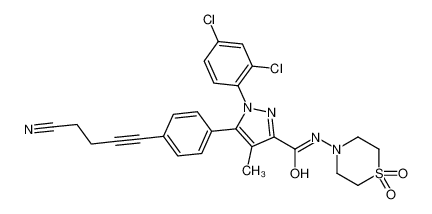 5-[4-(4-cyanobut-1-ynyl)phenyl]-1-(2,4-dichlorophenyl)-N-(1,1-dioxo-1,4-thiazinan-4-yl)-4-methylpyrazole-3-carboxamide 1245626-05-4