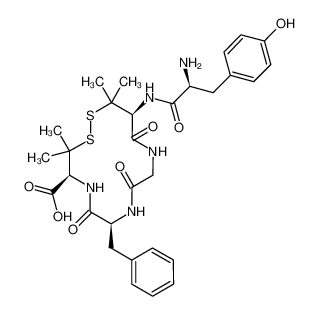 13-[[2-amino-3-(4-hydroxyphenyl)propanoyl]amino]-7-benzyl-3,3,14,14-tetramethyl-6,9,12-trioxo-1,2-dithia-5,8,11-triazacyclotetradecane-4-carboxylic acid 88373-73-3