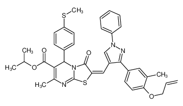 propan-2-yl 7-methyl-2-[[3-(3-methyl-4-prop-2-enoxyphenyl)-1-phenylpyrazol-4-yl]methylidene]-5-(4-methylsulfanylphenyl)-3-oxo-5H-[1,3]thiazolo[3,2-a]pyrimidine-6-carboxylate 6998-30-7