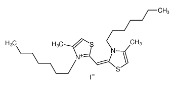 3-heptyl-2-[(3-heptyl-4-methyl-3H-thiazol-2-ylidene)methyl]-4-methylthiazolium iodide 15763-48-1