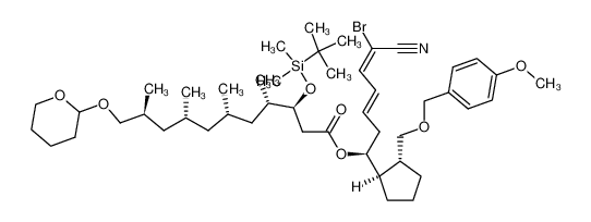 714974-18-2 (1''S,1'''R,2'''R,3S,4S,6S,8R,10S)-3-(tert-butyldimethyl-silyloxy)-4,6,8,10-tetramethyl-11-(tetrahydropyran-2'-yloxy)undecanoic acid 6''-bromo-6''-cyano-1-[2'''-(4'''-methoxymenzyloxymethyl)cyclopentyl]hexa-3''E,5''E-dienyl ester