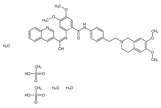 N-[2-[[4-[2-(6,7-dimethoxy-3,4-dihydro-1H-isoquinolin-2-yl)ethyl]phenyl]carbamoyl]-4,5-dimethoxyphenyl]quinoline-3-carboxamide,methanesulfonic acid,trihydrate 625375-83-9