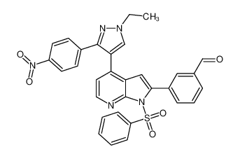 3-{4-[1-Ethyl-3-(4-nitrophenyl)-1H-pyrazol-4-yl]-1-(phenylsulfony l)-1H-pyrrolo[2,3-b]pyridin-2-yl}benzaldehyde 942920-00-5