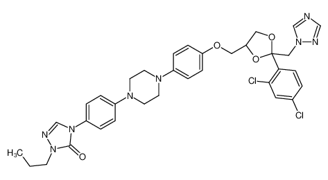 4-[4-[4-[4-[[(2R,4S)-2-(2,4-dichlorophenyl)-2-(1,2,4-triazol-1-ylmethyl)-1,3-dioxolan-4-yl]methoxy]phenyl]piperazin-1-yl]phenyl]-2-propyl-1,2,4-triazol-3-one 74855-91-7